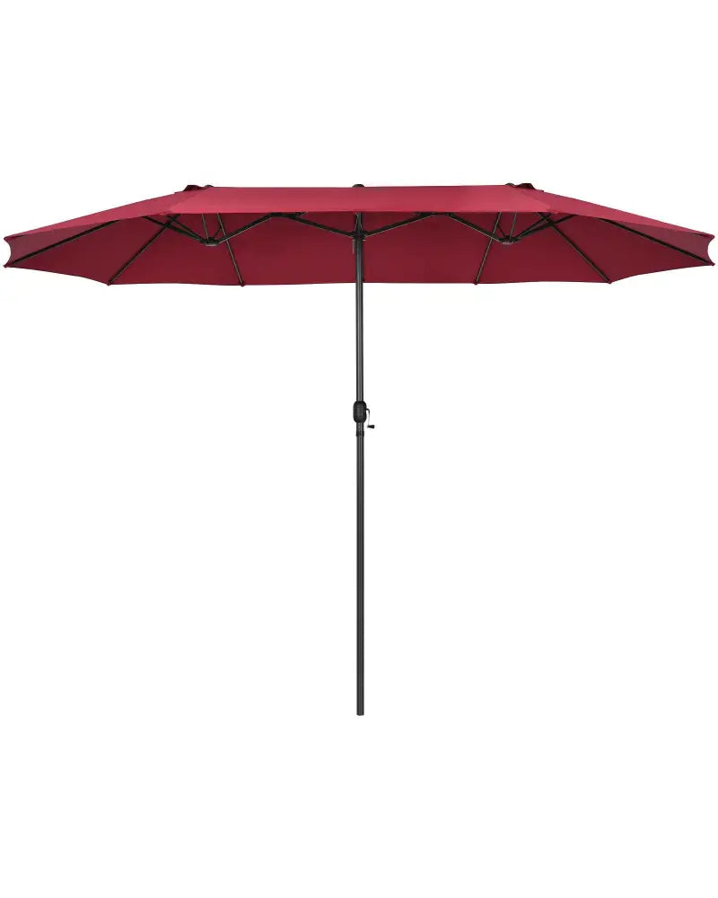 15 Feet Patio Double-Sided Umbrella with Hand-Crank System-Dark Red - Dark Red - Outdoor Umbrellas