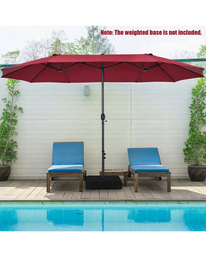 15 Feet Patio Double-Sided Umbrella with Hand-Crank System-Dark Red - Dark Red - Outdoor Umbrellas