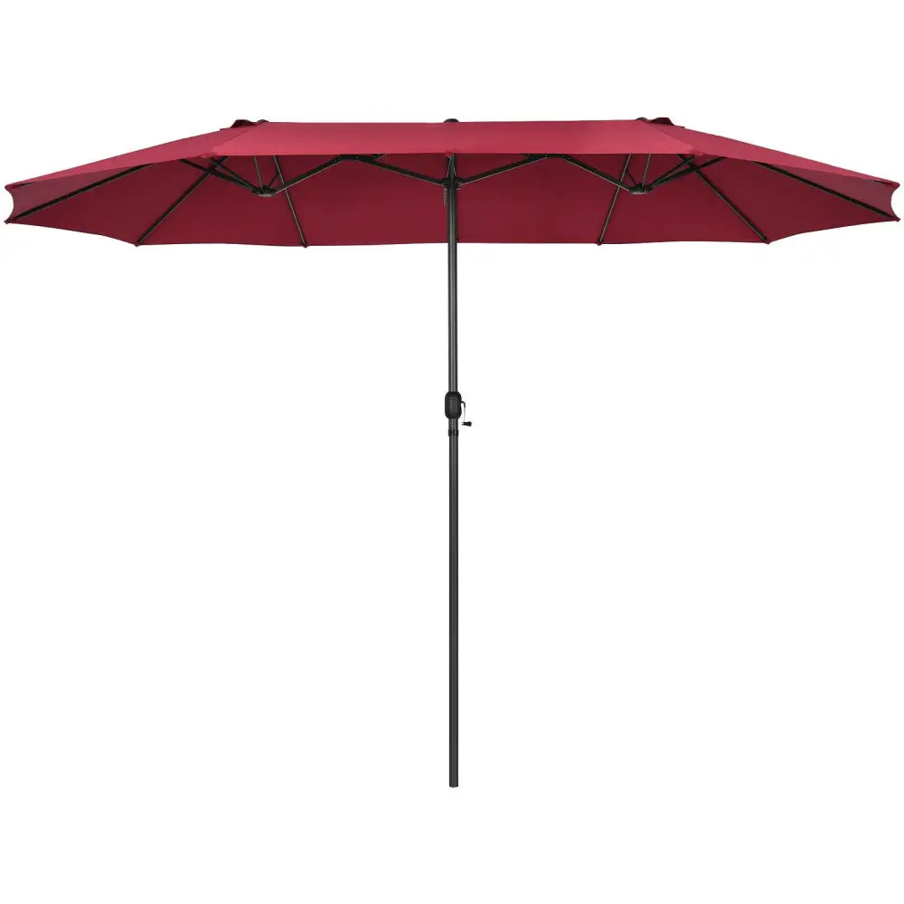 15 Feet Patio Double-Sided Umbrella with Hand-Crank System-Dark Red - Dark Red - Outdoor Umbrellas