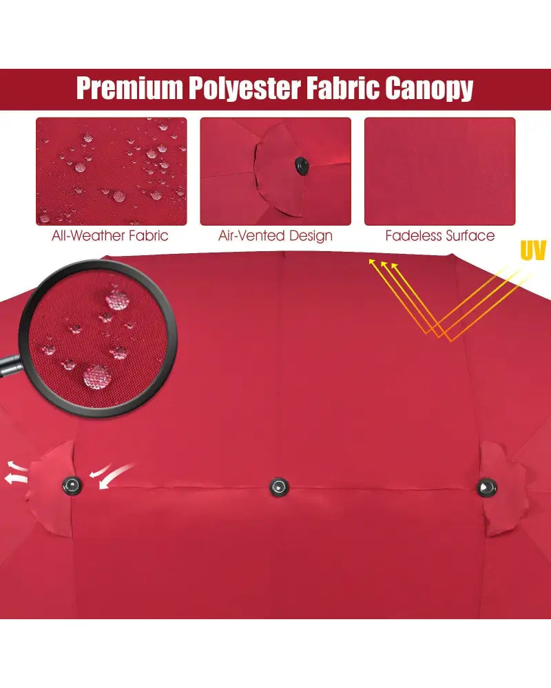 15 Feet Patio Double-Sided Umbrella with Hand-Crank System-Dark Red - Dark Red - Outdoor Umbrellas