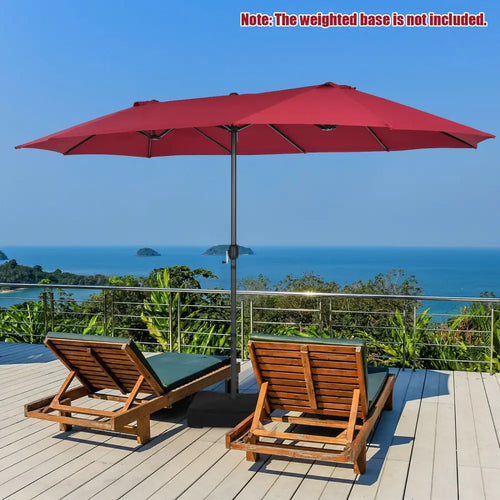 15 Feet Patio Double-Sided Umbrella with Hand-Crank System-Dark Red - Dark Red - Outdoor Umbrellas