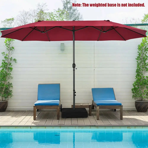 15 Feet Patio Double-Sided Umbrella with Hand-Crank System-Dark Red - Dark Red - Outdoor Umbrellas