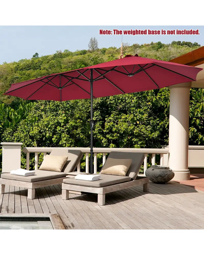 15 Feet Patio Double-Sided Umbrella with Hand-Crank System-Dark Red - Dark Red - Outdoor Umbrellas
