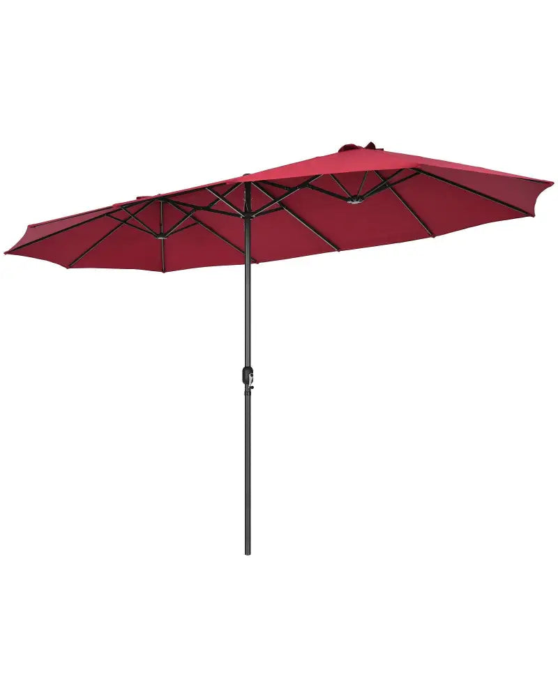 15 Feet Patio Double-Sided Umbrella with Hand-Crank System-Dark Red - Dark Red - Outdoor Umbrellas