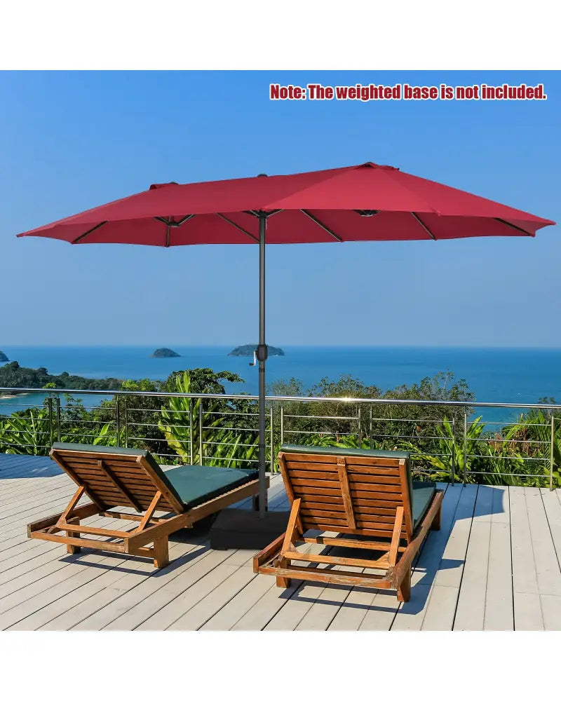 15 Feet Patio Double-Sided Umbrella with Hand-Crank System-Dark Red - Dark Red - Outdoor Umbrellas