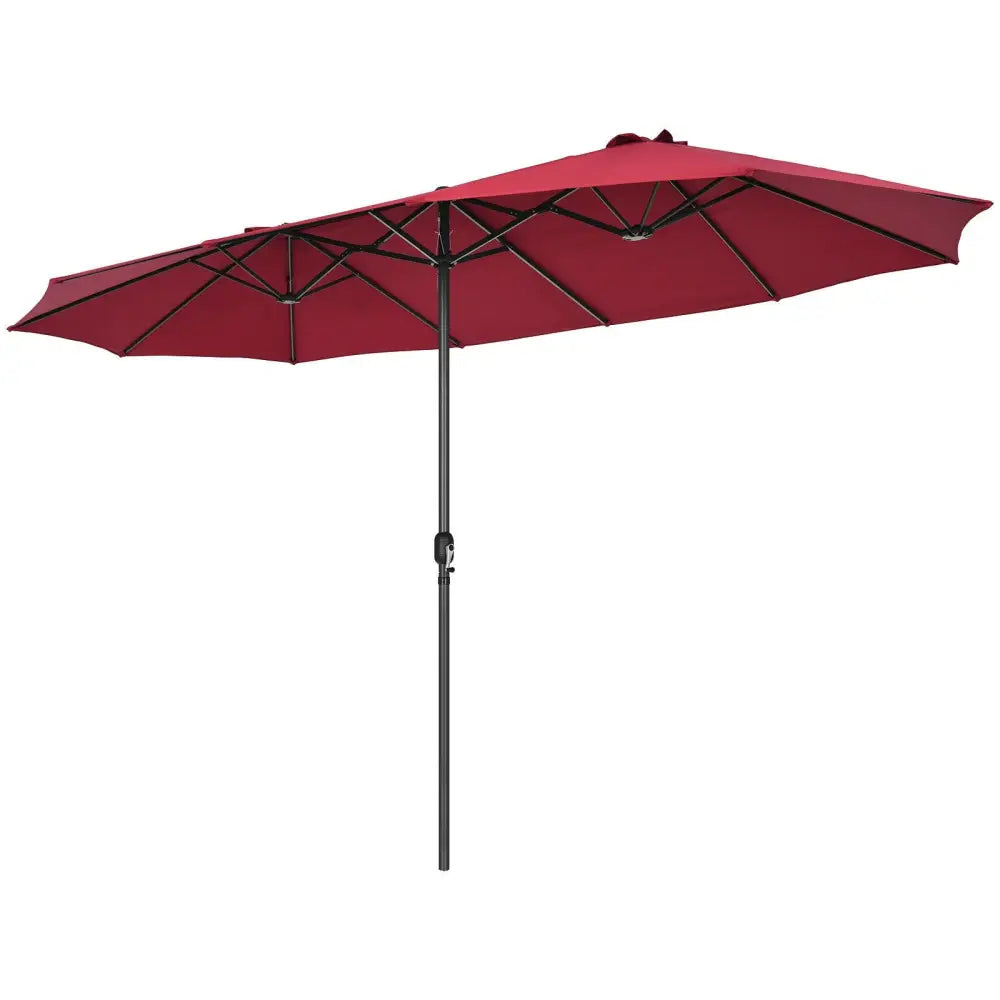 15 Feet Patio Double-Sided Umbrella with Hand-Crank System-Dark Red - Dark Red - Outdoor Umbrellas