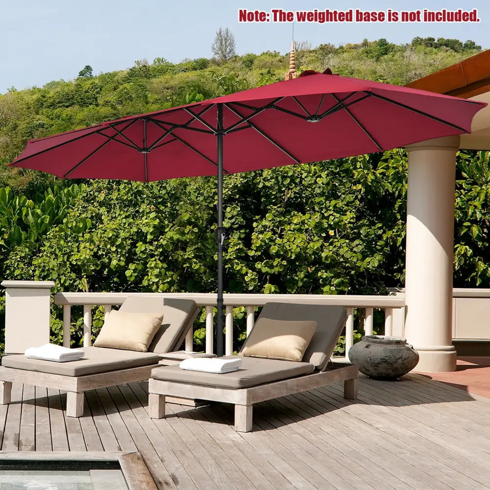 15 Feet Patio Double-Sided Umbrella with Hand-Crank System-Dark Red - Dark Red - Outdoor Umbrellas
