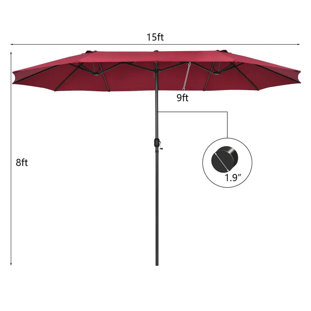 15 Feet Patio Double-Sided Umbrella with Hand-Crank System-Dark Red - Dark Red - Outdoor Umbrellas