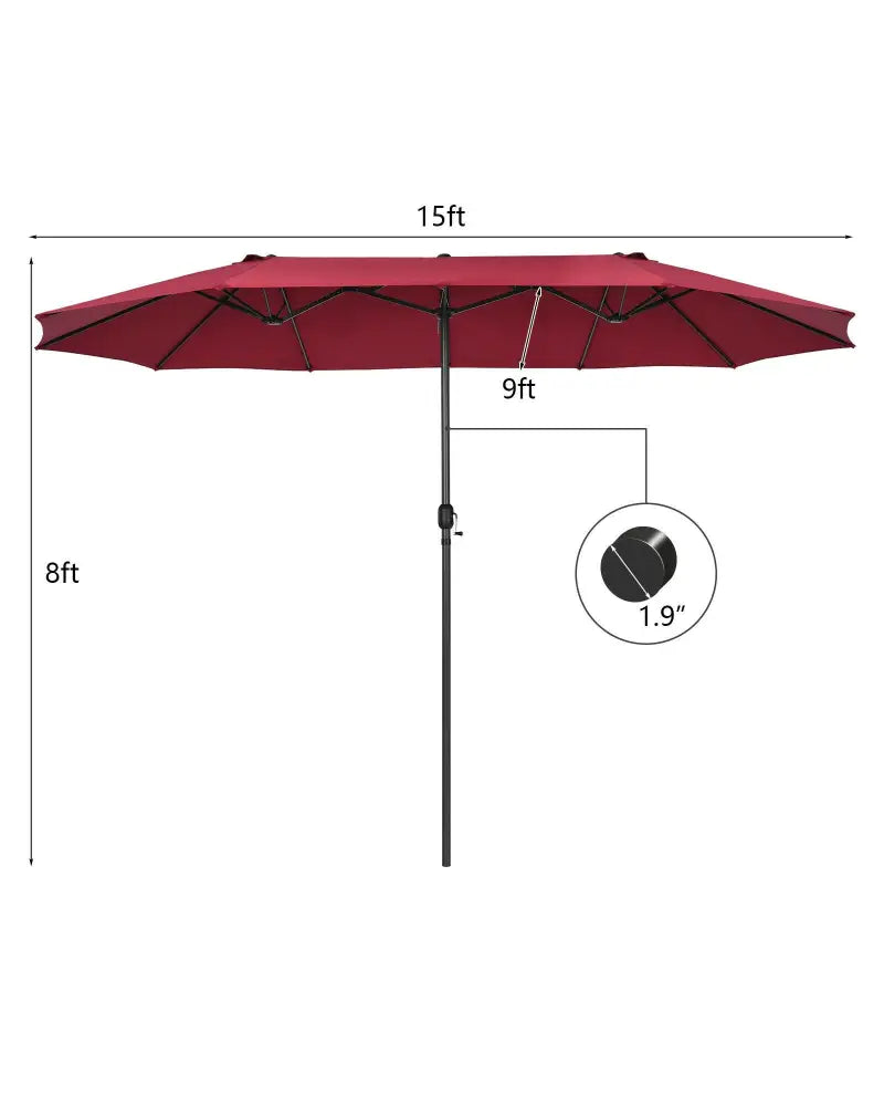 15 Feet Patio Double-Sided Umbrella with Hand-Crank System-Dark Red - Dark Red - Outdoor Umbrellas
