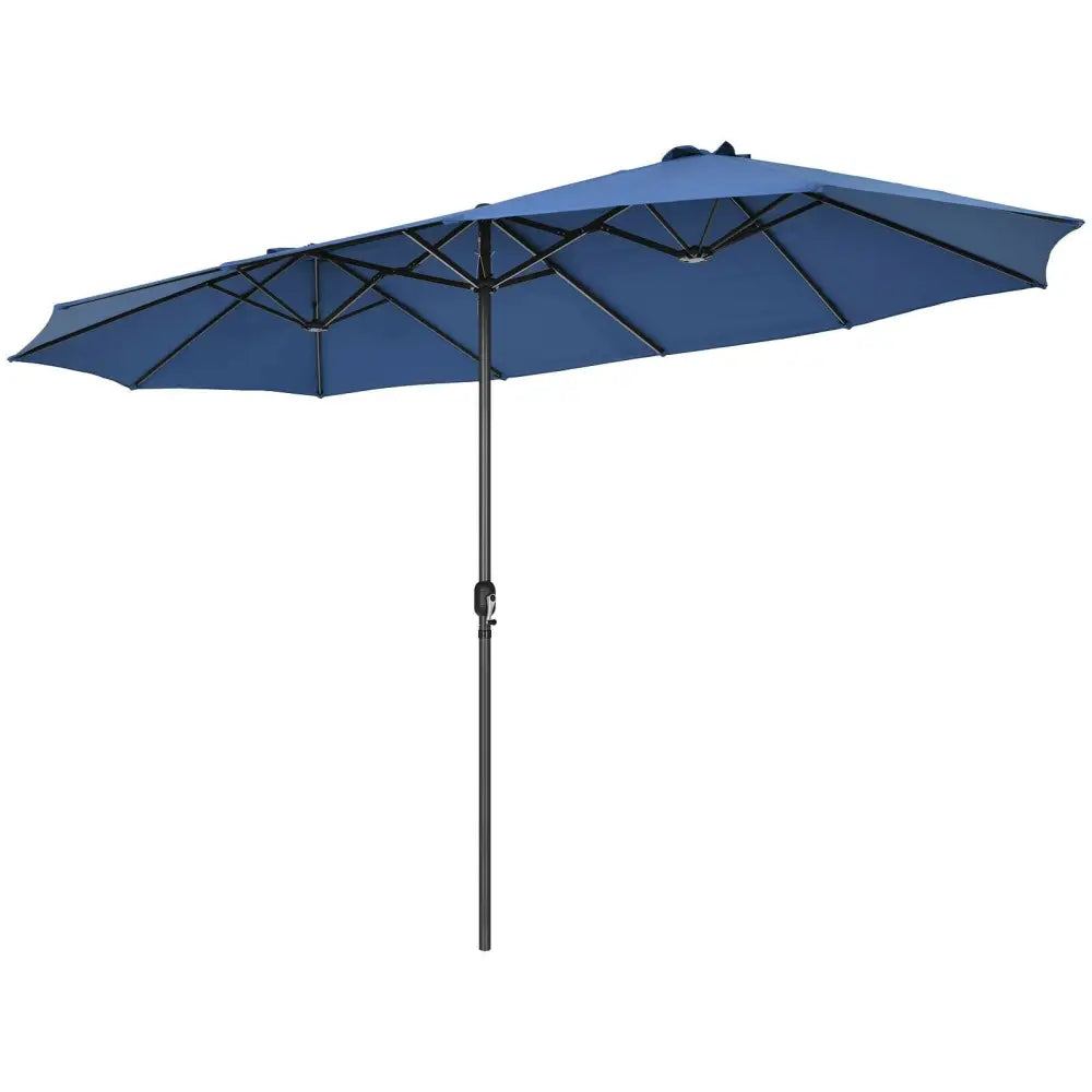15 Feet Patio Double-Sided Umbrella with Hand-Crank System-Navy - Navy - Outdoor Umbrellas