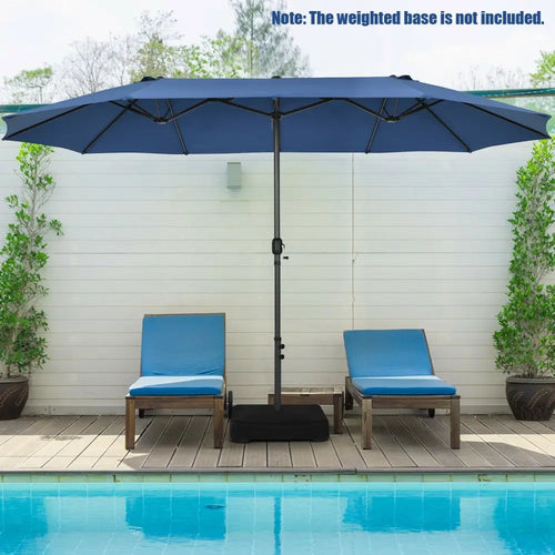 15 Feet Patio Double-Sided Umbrella with Hand-Crank System-Navy - Navy - Outdoor Umbrellas