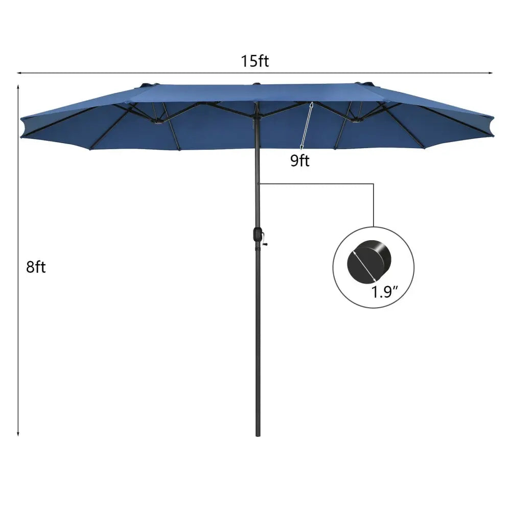 15 Feet Patio Double-Sided Umbrella with Hand-Crank System-Navy - Navy - Outdoor Umbrellas