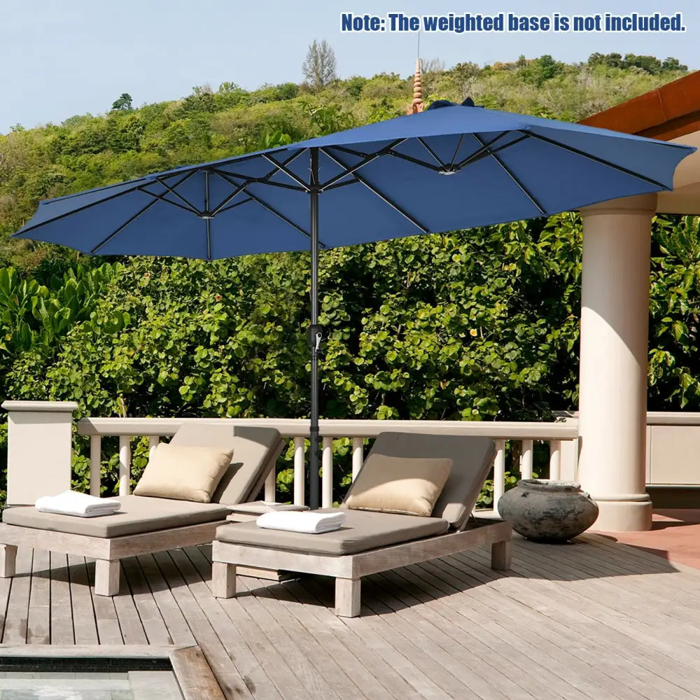 15 Feet Patio Double-Sided Umbrella with Hand-Crank System-Navy - Navy - Outdoor Umbrellas