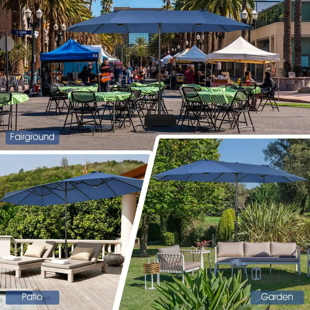 15 Feet Patio Double-Sided Umbrella with Hand-Crank System-Navy - Navy - Outdoor Umbrellas