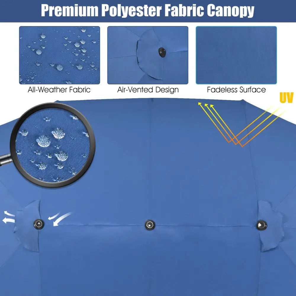 15 Feet Patio Double-Sided Umbrella with Hand-Crank System-Navy - Navy - Outdoor Umbrellas