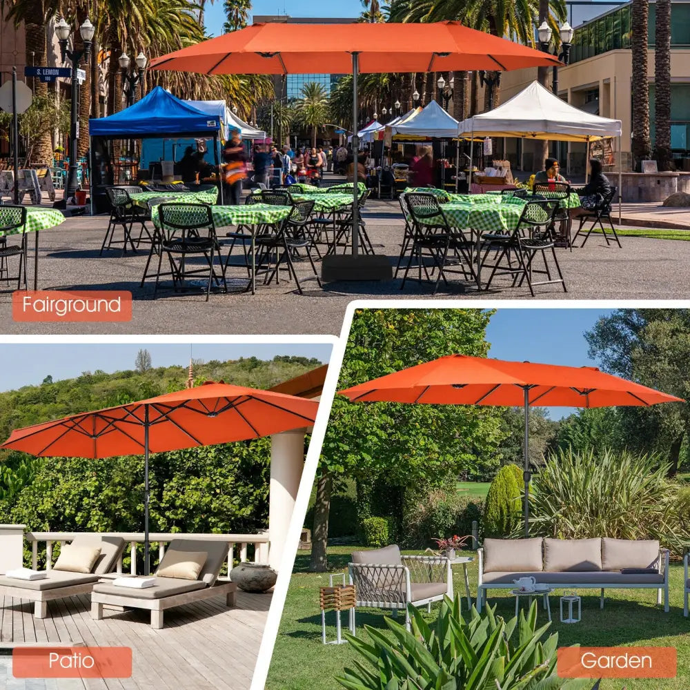 15 Feet Patio Double-Sided Umbrella with Hand-Crank System-Orange - Orange - Outdoor Umbrellas