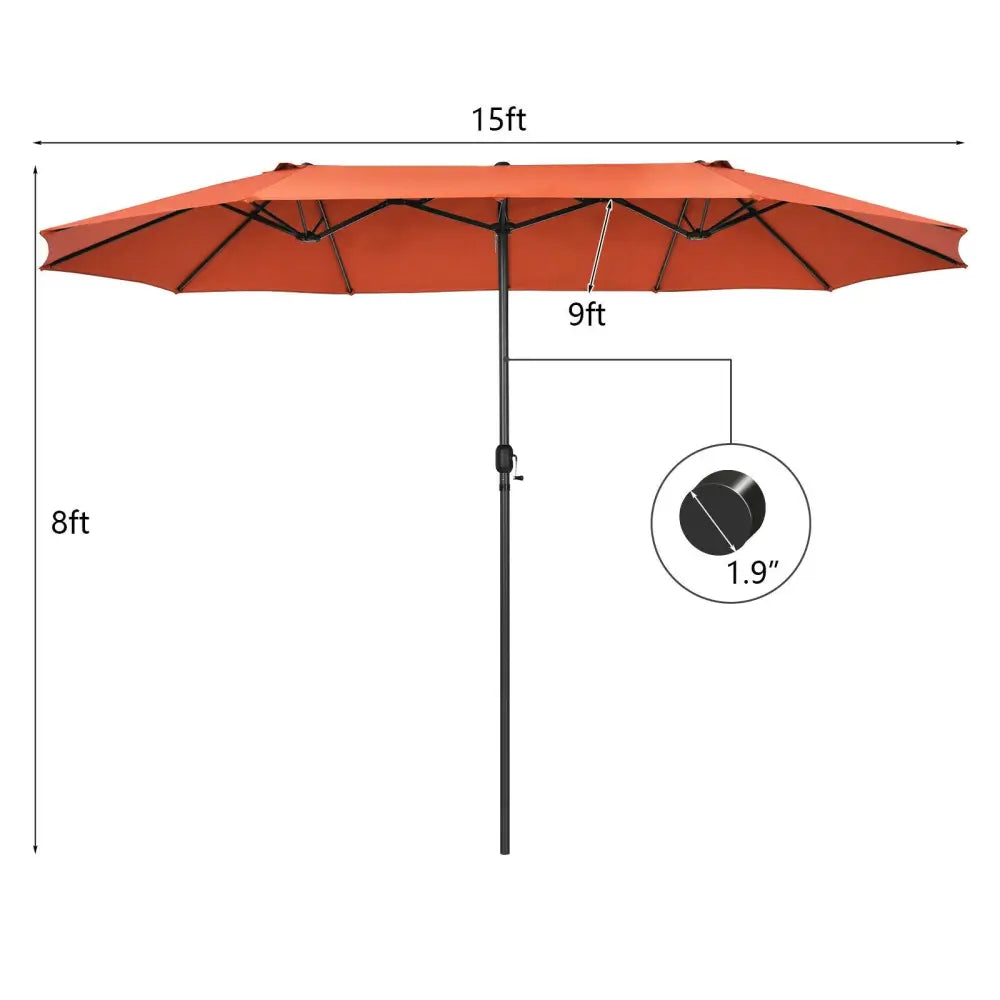 15 Feet Patio Double-Sided Umbrella with Hand-Crank System-Orange - Orange - Outdoor Umbrellas