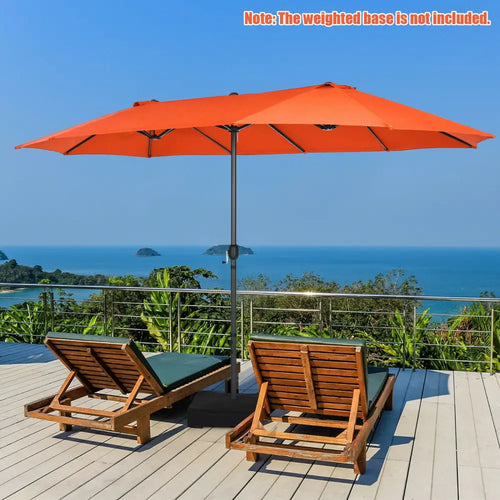 15 Feet Patio Double-Sided Umbrella with Hand-Crank System-Orange - Orange - Outdoor Umbrellas