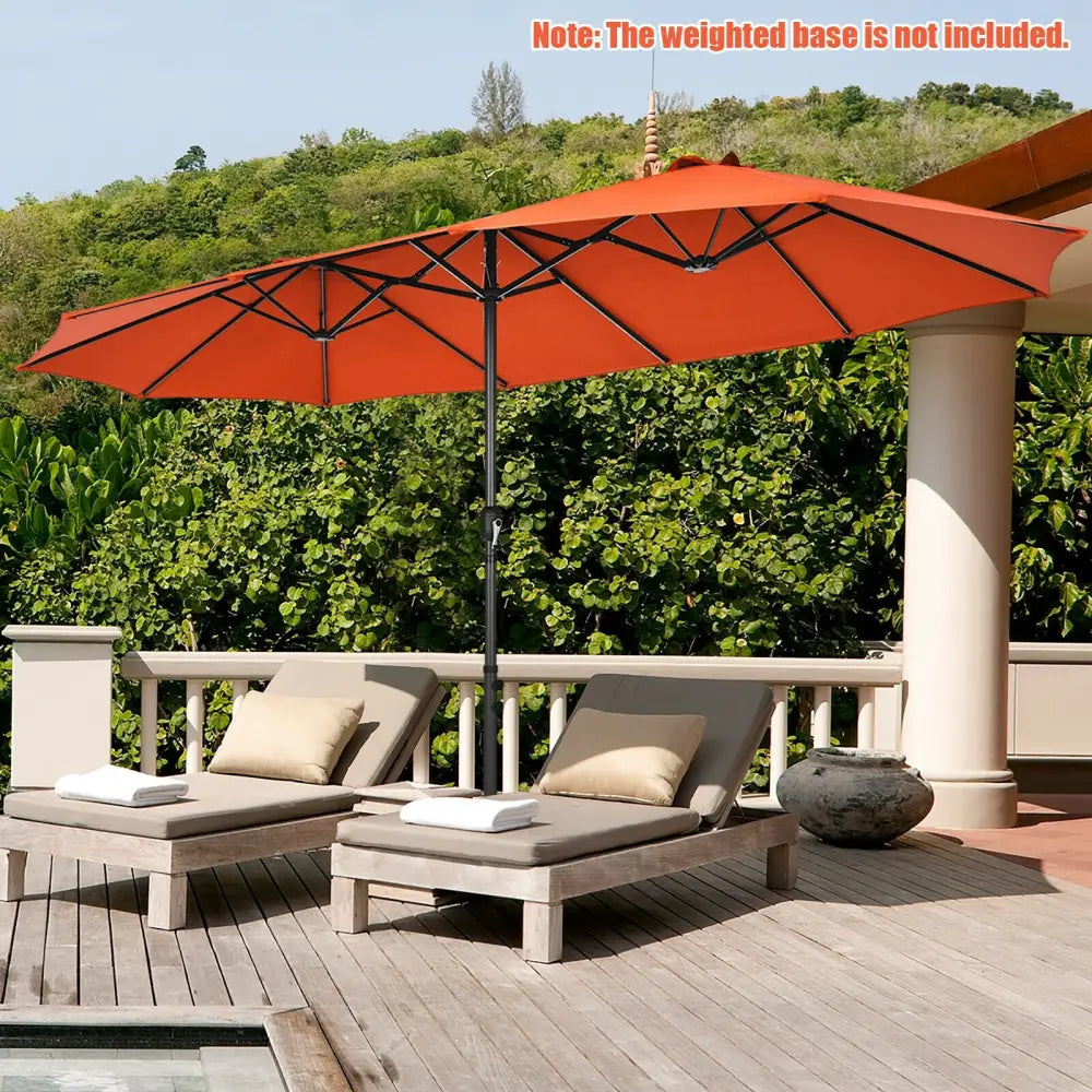 15 Feet Patio Double-Sided Umbrella with Hand-Crank System-Orange - Orange - Outdoor Umbrellas