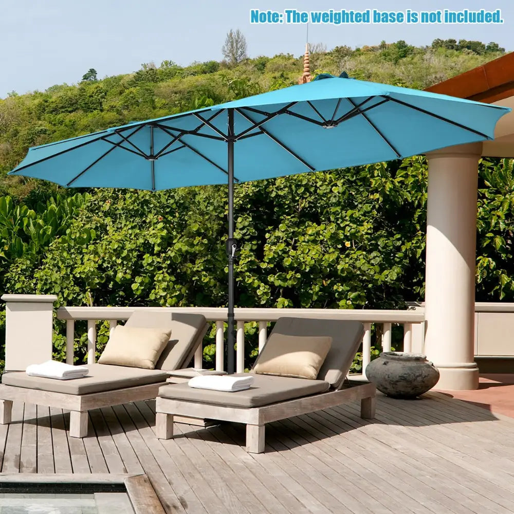 15 Feet Patio Double-Sided Umbrella with Hand-Crank System-Turquoise - Turquoise - Outdoor Umbrellas