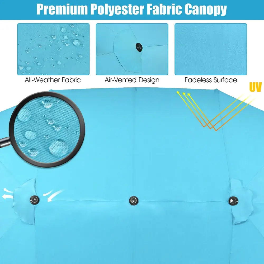 15 Feet Patio Double-Sided Umbrella with Hand-Crank System-Turquoise - Turquoise - Outdoor Umbrellas