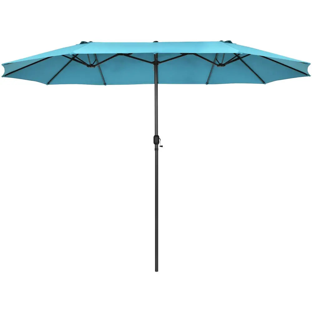 15 Feet Patio Double-Sided Umbrella with Hand-Crank System-Turquoise - Turquoise - Outdoor Umbrellas
