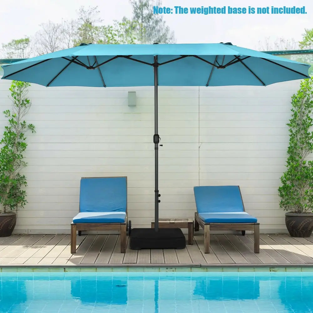 15 Feet Patio Double-Sided Umbrella with Hand-Crank System-Turquoise - Turquoise - Outdoor Umbrellas