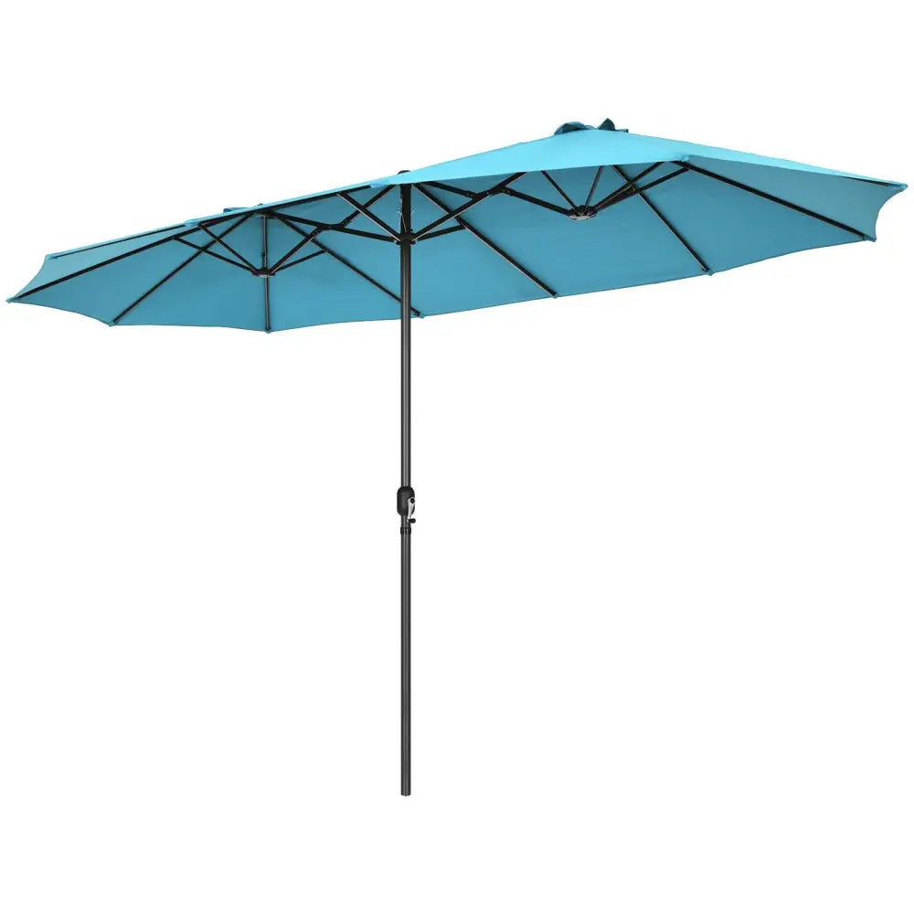 15 Feet Patio Double-Sided Umbrella with Hand-Crank System-Turquoise - Turquoise - Outdoor Umbrellas