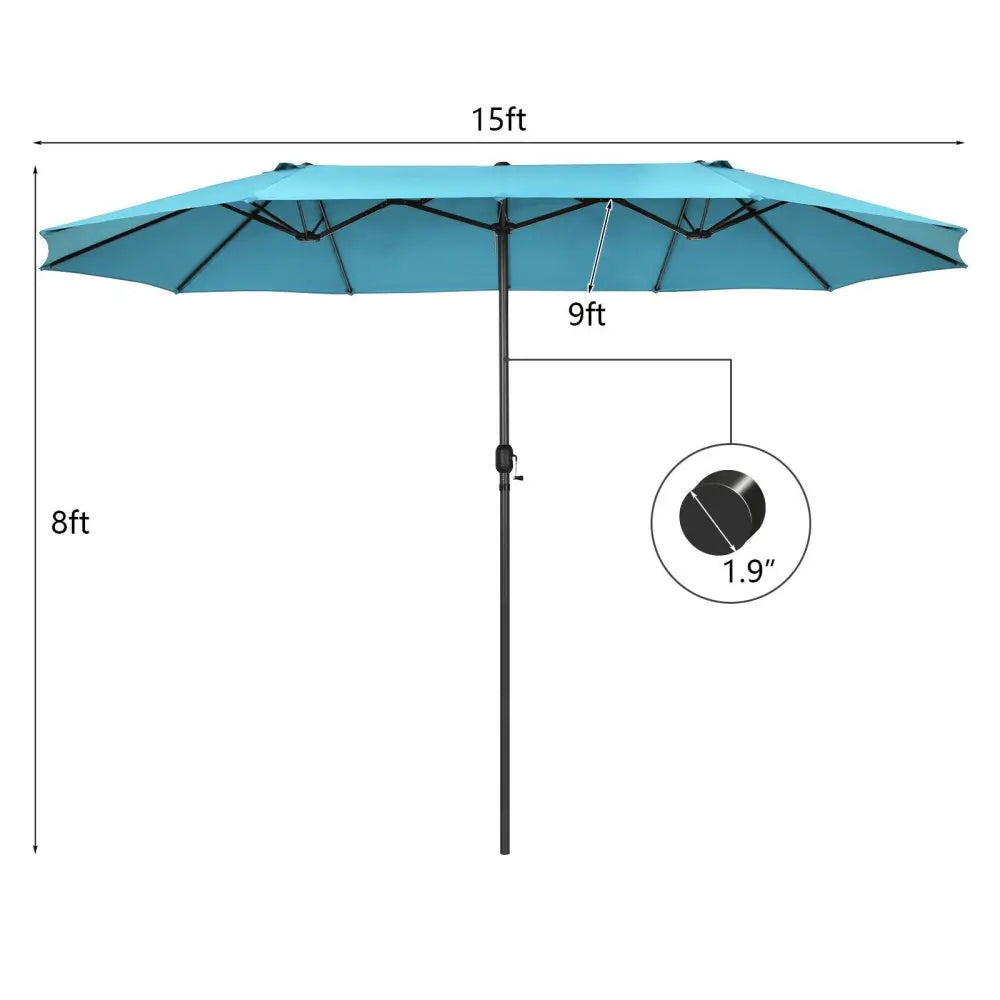 15 Feet Patio Double-Sided Umbrella with Hand-Crank System-Turquoise - Turquoise - Outdoor Umbrellas