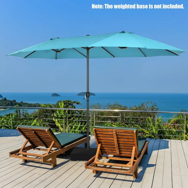 15 Feet Patio Double-Sided Umbrella with Hand-Crank System-Turquoise - Turquoise - Outdoor Umbrellas