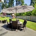 15 Feet Twin Patio Umbrella with 48 Solar LED Lights-Beige - Beige - Outdoor Umbrellas