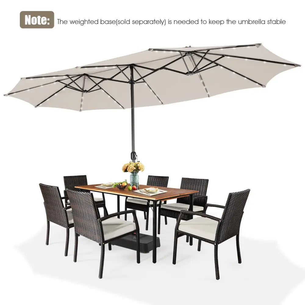 15 Feet Twin Patio Umbrella with 48 Solar LED Lights-Beige - Beige - Outdoor Umbrellas