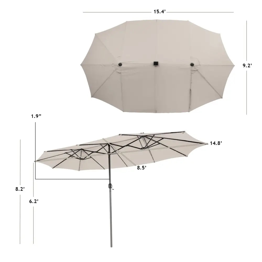 15 Feet Twin Patio Umbrella with 48 Solar LED Lights-Beige - Beige - Outdoor Umbrellas