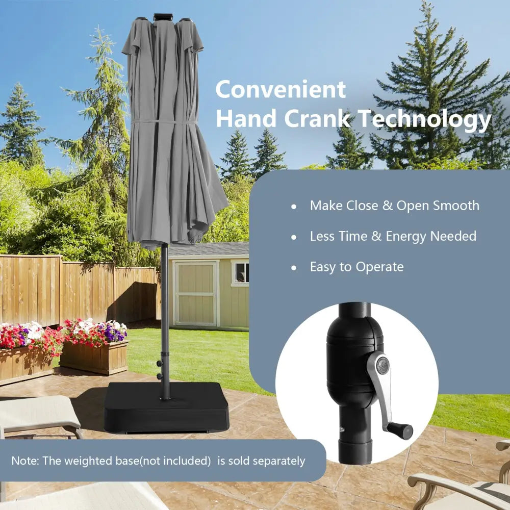 15 Feet Twin Patio Umbrella with 48 Solar LED Lights-Gray - Gray - Outdoor Umbrellas