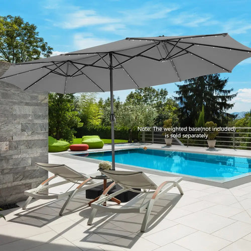 15 Feet Twin Patio Umbrella with 48 Solar LED Lights-Gray - Gray - Outdoor Umbrellas