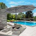 15 Feet Twin Patio Umbrella with 48 Solar LED Lights-Gray - Gray - Outdoor Umbrellas