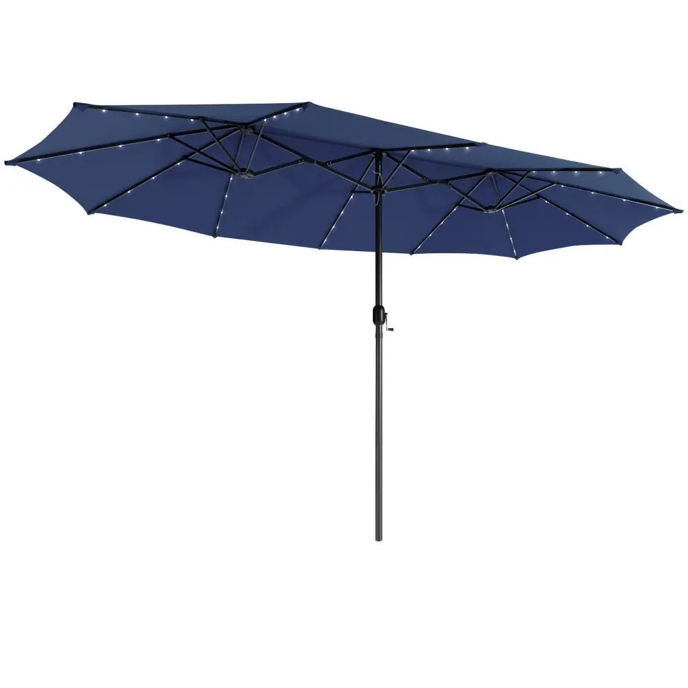 15 Feet Twin Patio Umbrella with 48 Solar LED Lights-Navy - Navy - Outdoor Umbrellas