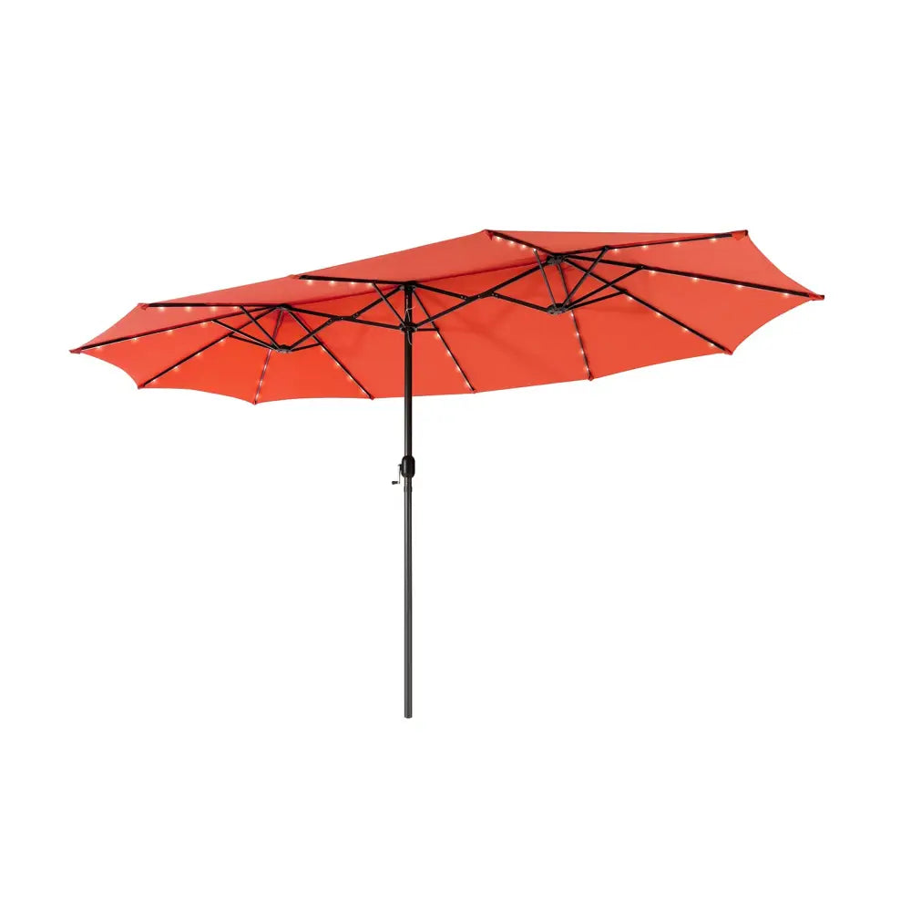 15 Feet Twin Patio Umbrella with 48 Solar LED Lights-Orange - Orange - Outdoor Umbrellas
