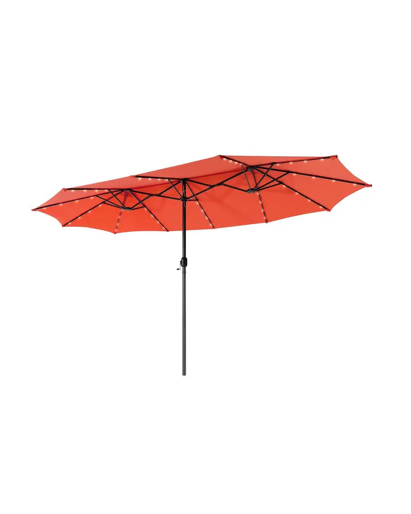 15 Feet Twin Patio Umbrella with 48 Solar LED Lights-Orange - Orange - Outdoor Umbrellas