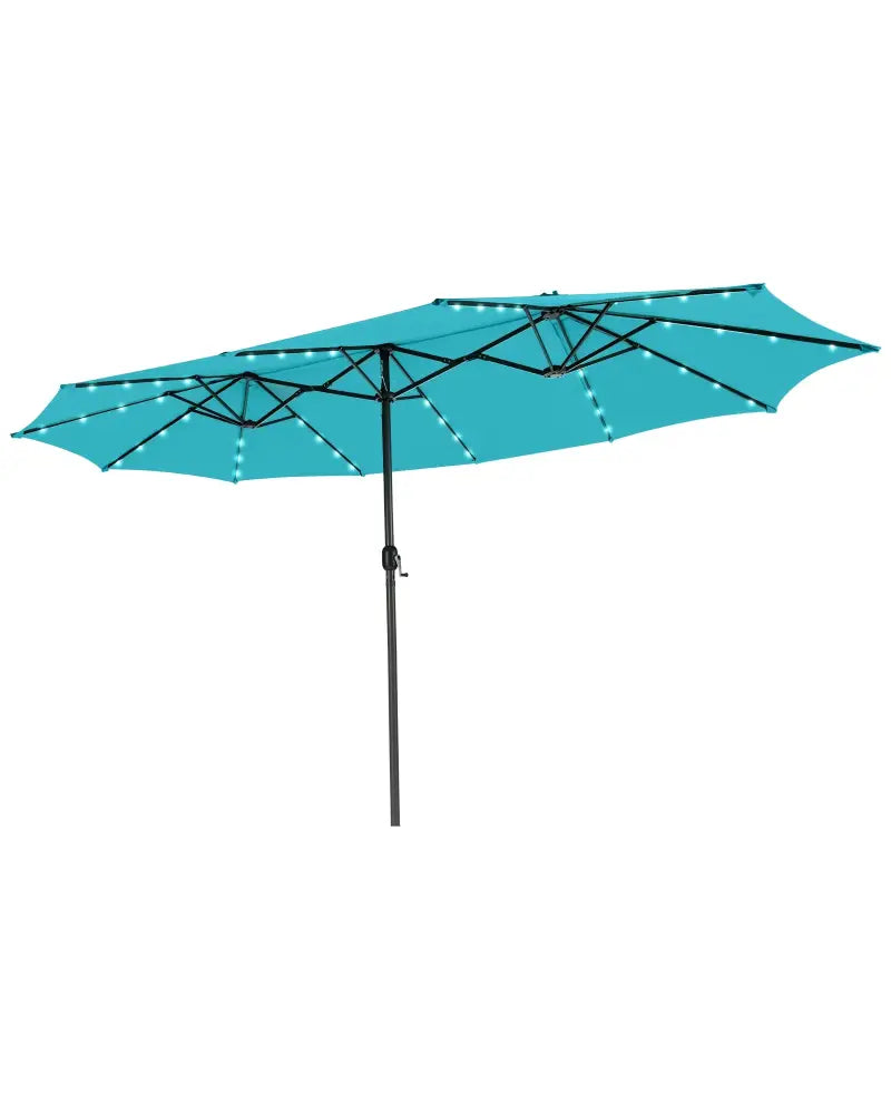 15 Feet Twin Patio Umbrella with 48 Solar LED Lights-Turquoise - Turquoise - Outdoor Umbrellas