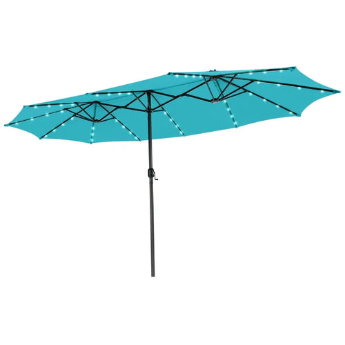 15 Feet Twin Patio Umbrella with 48 Solar LED Lights-Turquoise - Turquoise - Outdoor Umbrellas