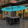 15 Feet Twin Patio Umbrella with 48 Solar LED Lights-Turquoise - Turquoise - Outdoor Umbrellas
