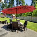 15 Feet Twin Patio Umbrella with 48 Solar LED Lights-Wine - Dark Red - Outdoor Umbrellas