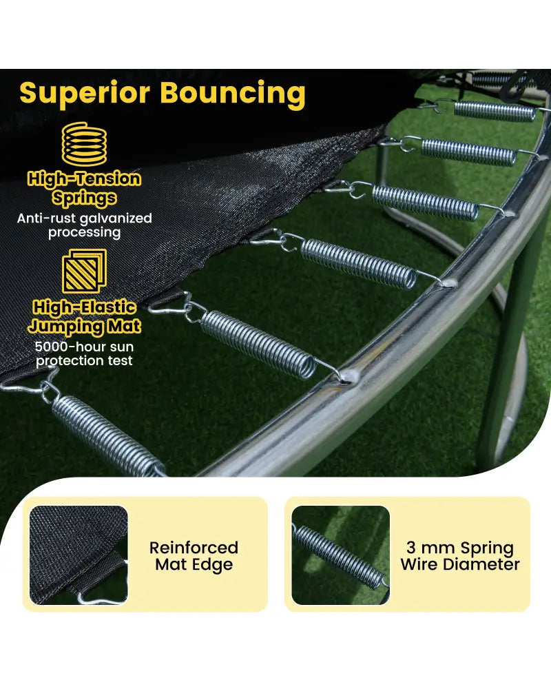 15 FT Outdoor Trampoline ASTM Compliant Recreational Trampoline with Non-Slip Ladder-Yellow - Yellow - Trampolines