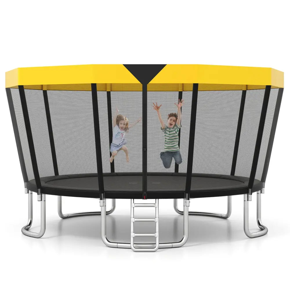 15 FT Outdoor Trampoline ASTM Compliant Recreational Trampoline with Non-Slip Ladder-Yellow - Yellow - Trampolines