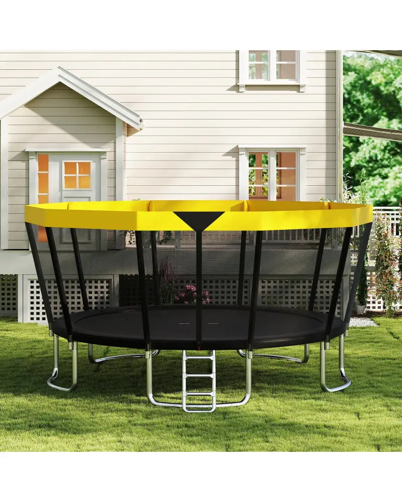 15 FT Outdoor Trampoline ASTM Compliant Recreational Trampoline with Non-Slip Ladder-Yellow - Yellow - Trampolines