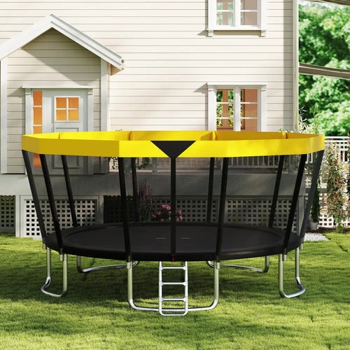 15 FT Outdoor Trampoline ASTM Compliant Recreational Trampoline with Non-Slip Ladder-Yellow - Yellow - Trampolines