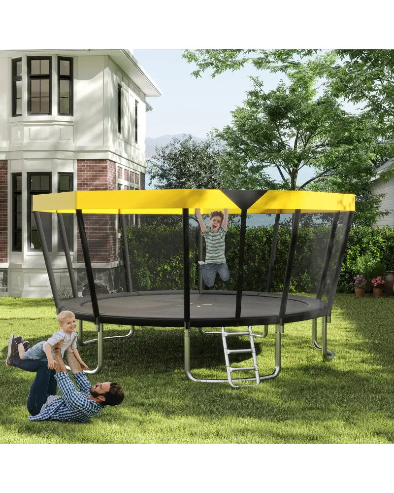 15 FT Outdoor Trampoline ASTM Compliant Recreational Trampoline with Non-Slip Ladder-Yellow - Yellow - Trampolines