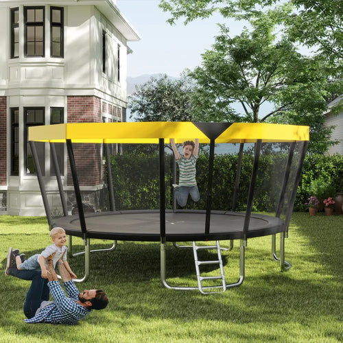 15 FT Outdoor Trampoline ASTM Compliant Recreational Trampoline with Non-Slip Ladder-Yellow - Yellow - Trampolines