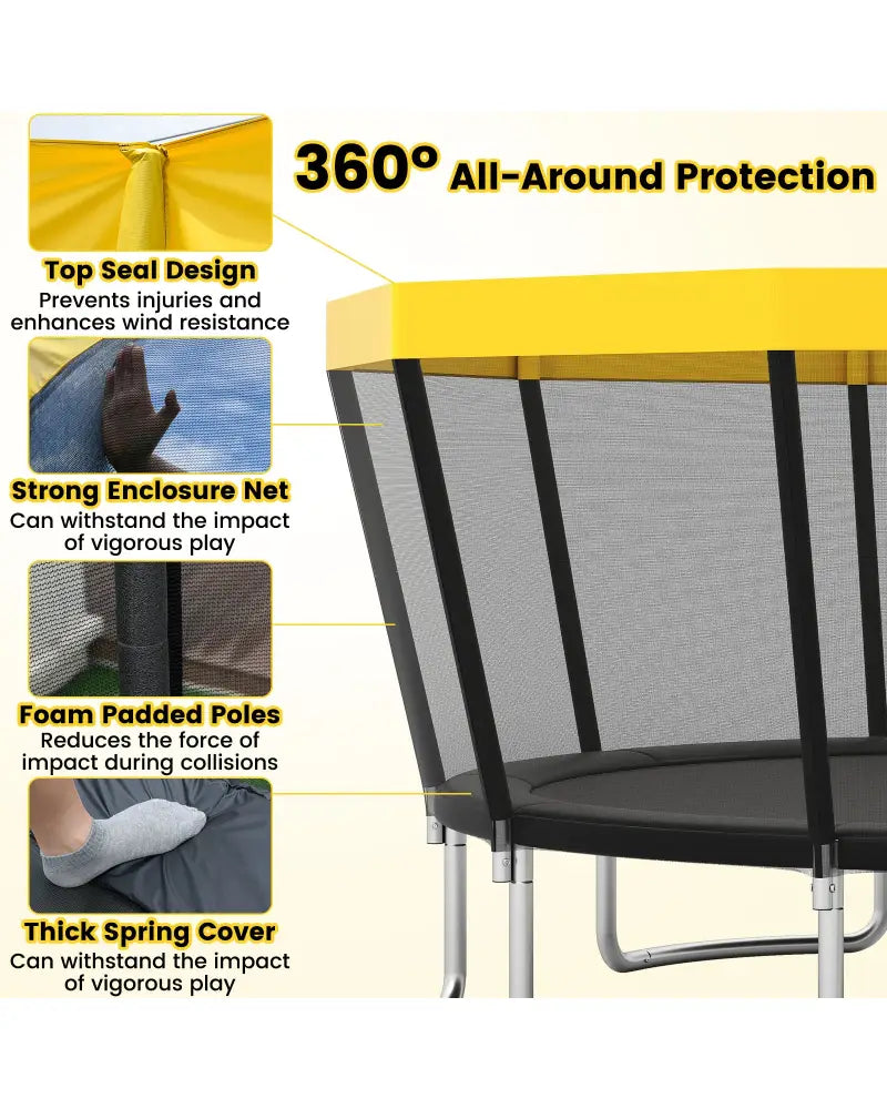 15 FT Outdoor Trampoline ASTM Compliant Recreational Trampoline with Non-Slip Ladder-Yellow - Yellow - Trampolines